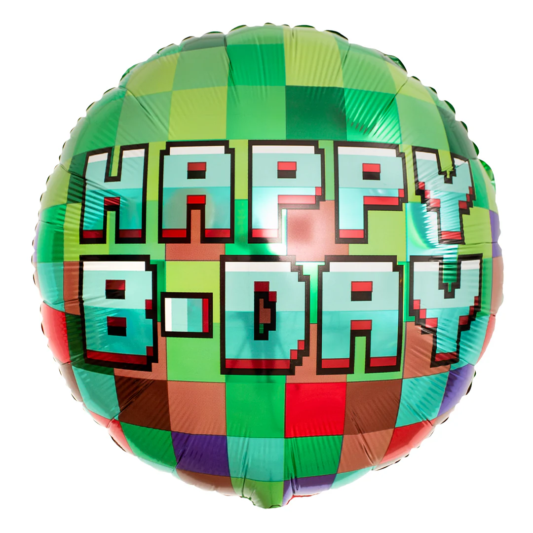 Anagram Happy Birthday Pixel Party 18" Round Foil Balloon (1)