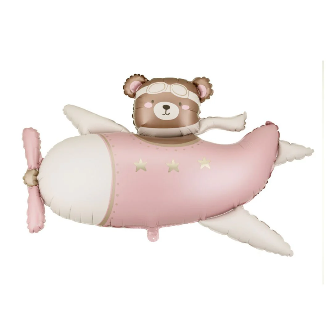 Bear in Light Pink Airplane 37" x 24" Supershape Foil Balloon (1)