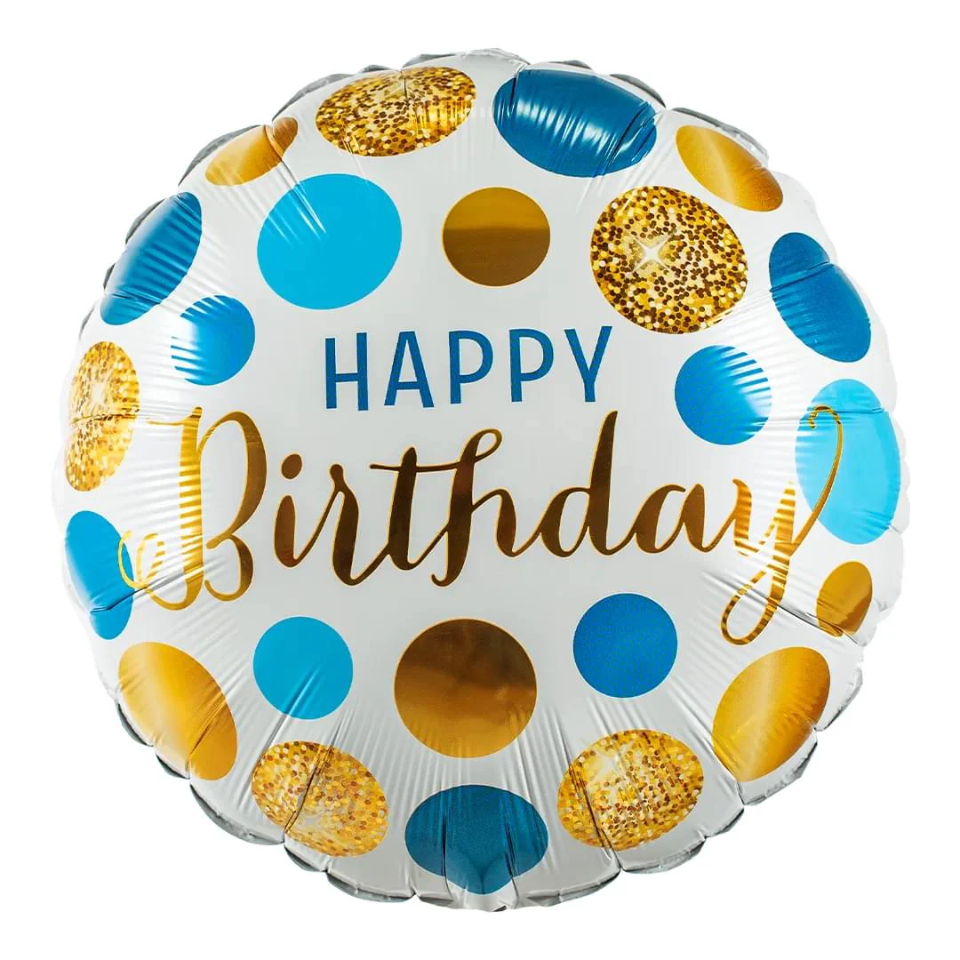 Birthday Blue & Gold Dots 18" Circle