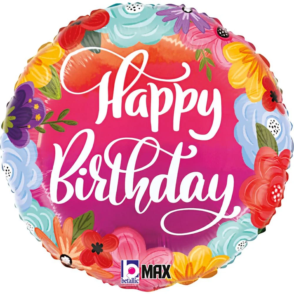 Birthday Bright Flowers 18" Circle Packaged
