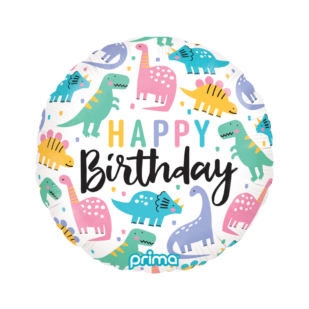 Birthday Colourful Dinos 18" Round