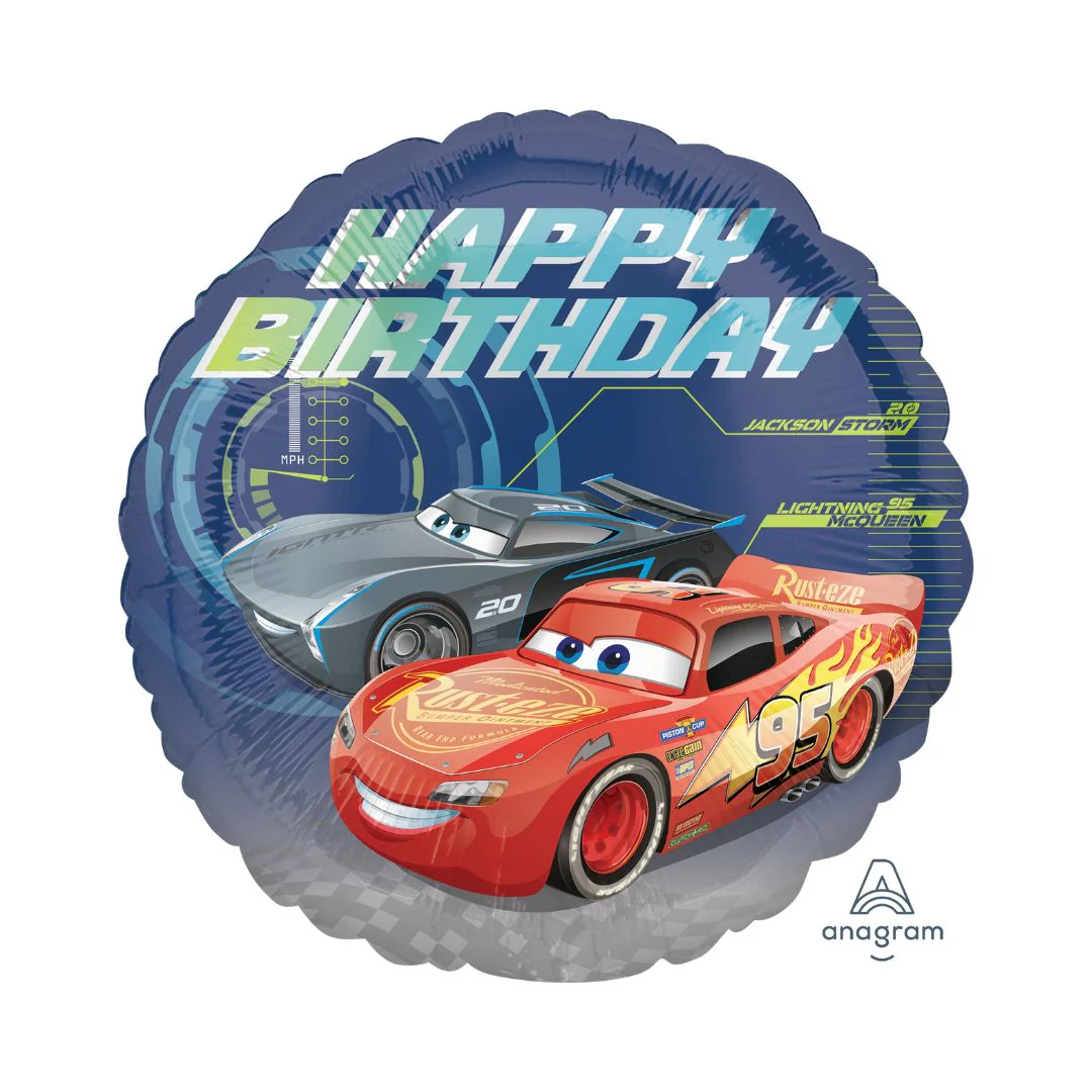 Anagram Cars 3 Happy Birthday 18" Circle Foil Balloon (1)