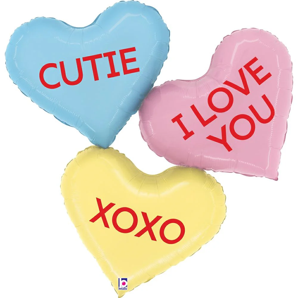 Betallic Conversation Heart Messages 37" Supershape Foil Balloon (1)