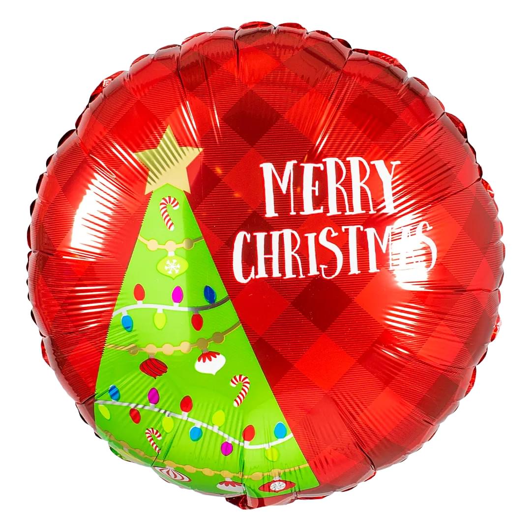 Anagram Festive Christmas Tree Plaid 18" Circle Foil Balloon (1)