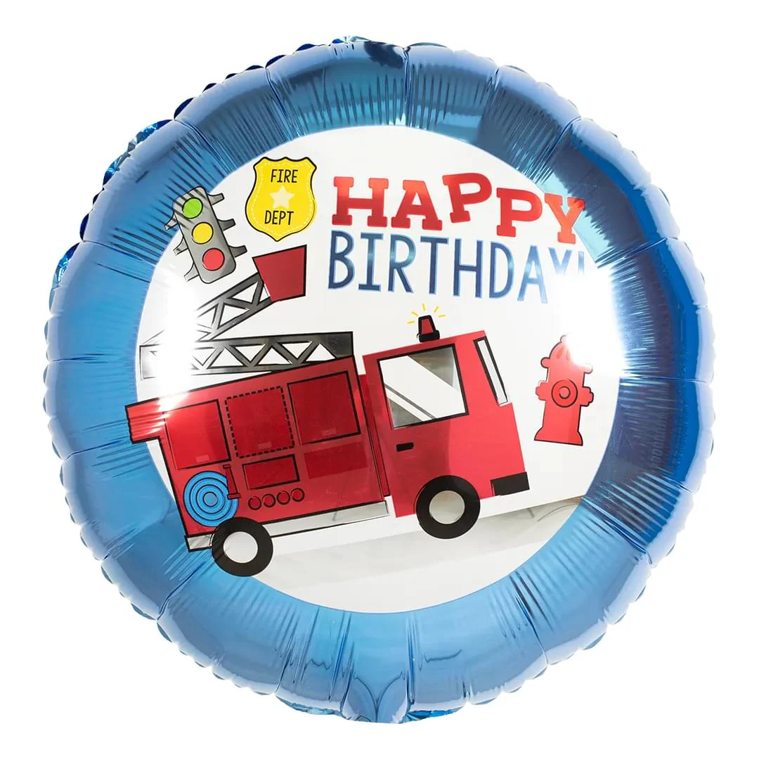 Anagram Fire Engine Happy Birthday 18" Circle Foil Balloon (1)