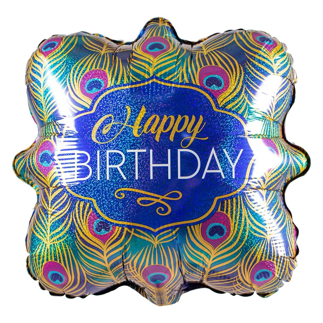 GLITTER PEACOCK BIRTHDAY 18" Square