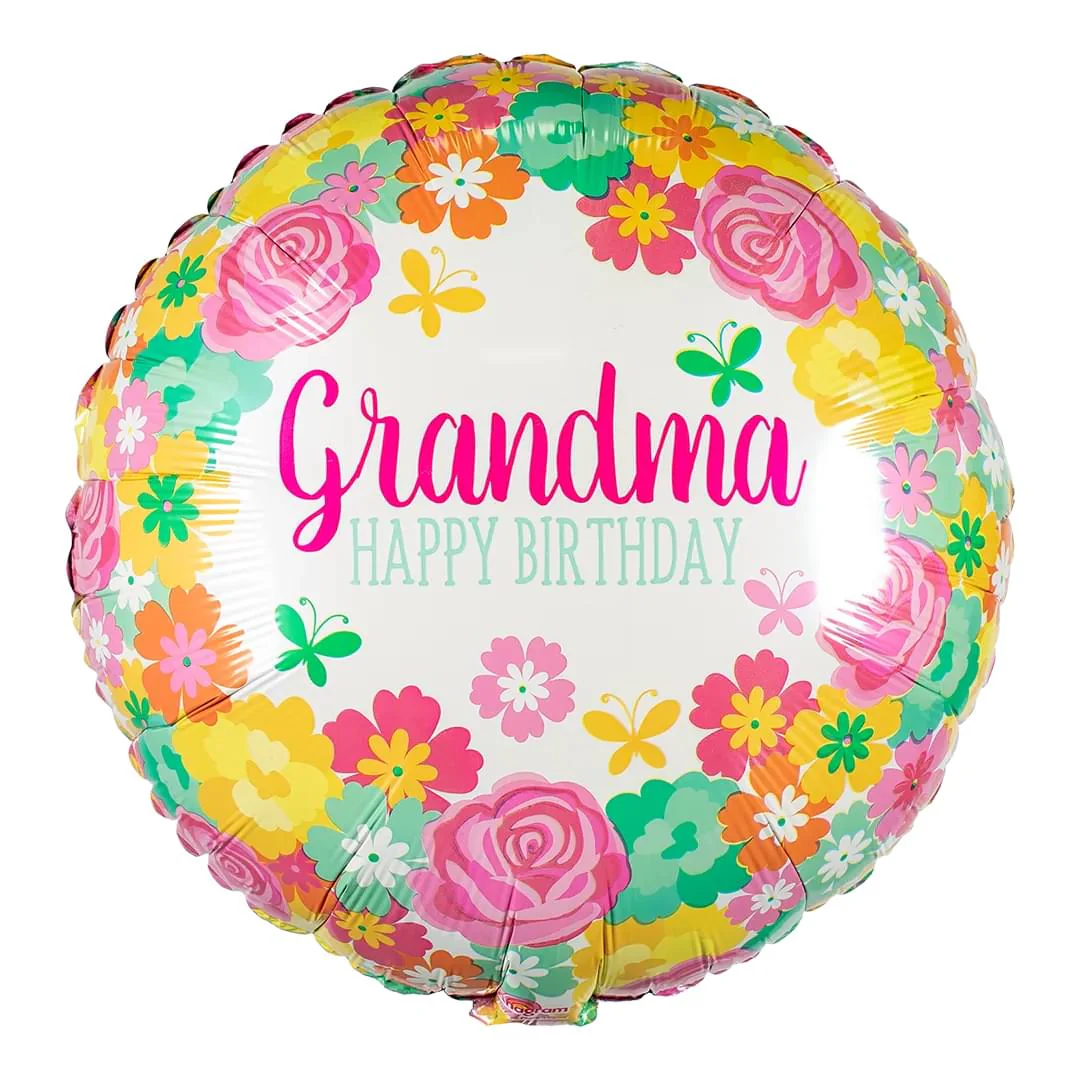 Anagram Happy Birthday Grandma Floral 18" Circle Foil Balloon (1)