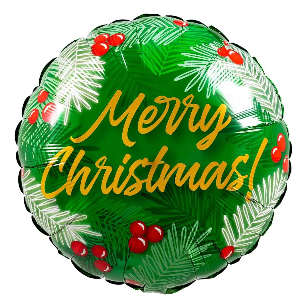 Qualatex Green Berries Merry Christmas 18" Circle Foil Balloon (1)