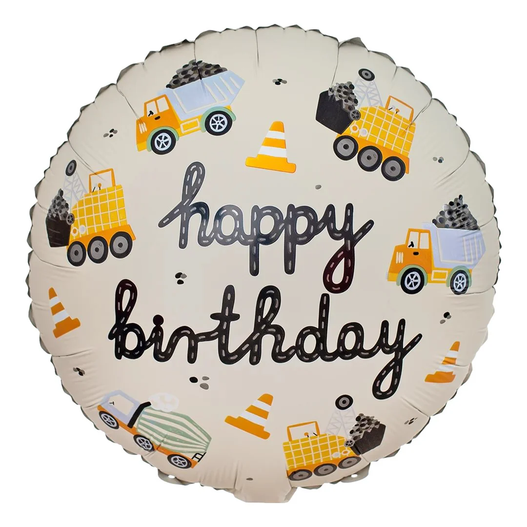 Happy Birthday Construction Vehicle 18" Round