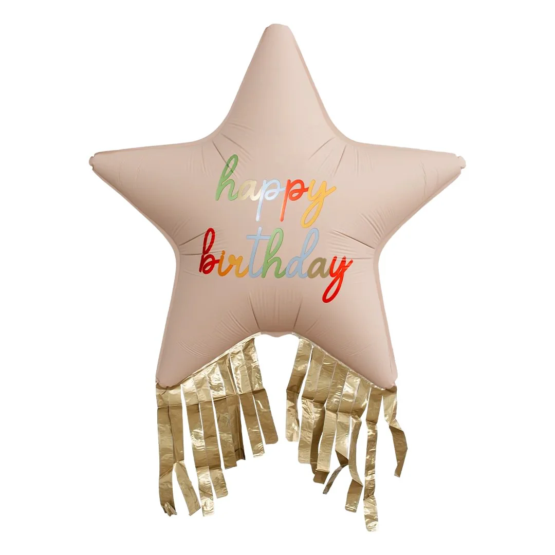 Happy Birthday Star with Fringe Supershape 28" Foil Balloon (1)