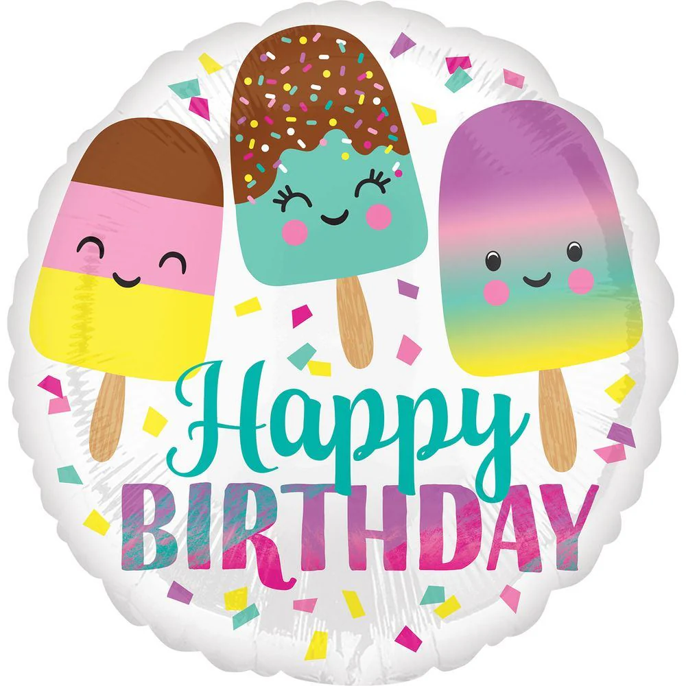 Happy Ice Cream Birthday 18" Circle Foil Balloon (1)