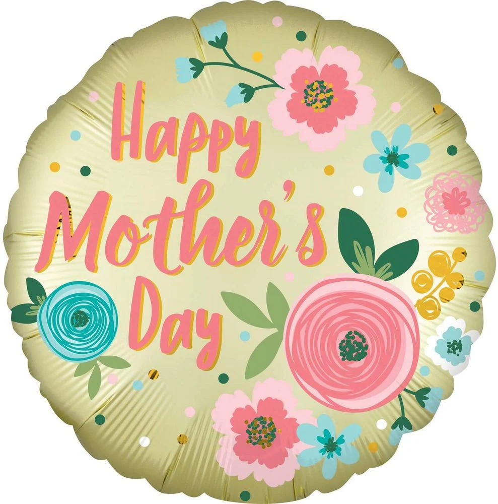 Anagram Happy Mother's Day Pastel Yellow 18" Circle Foil Balloon (1) Discontinued