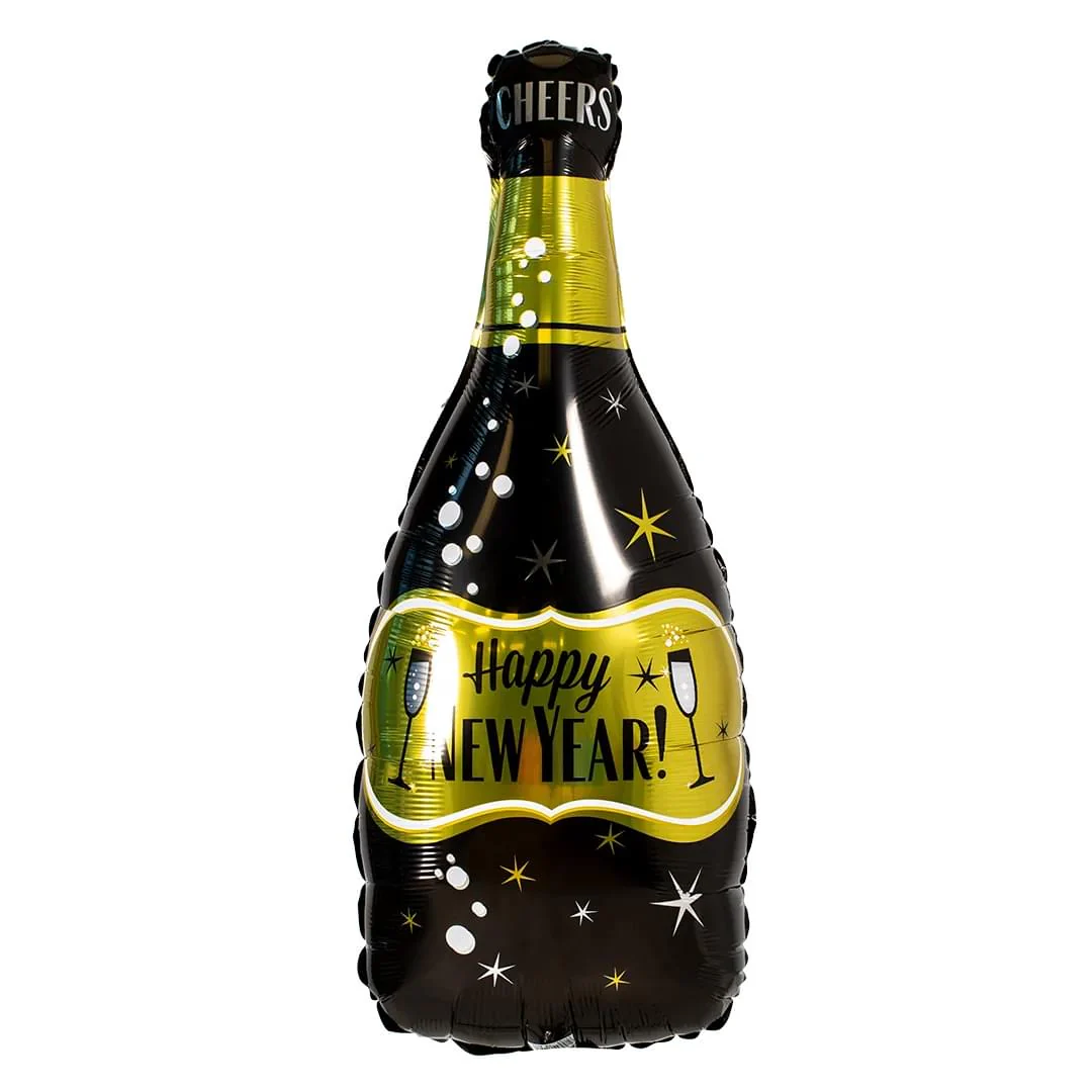 Anagram Happy New Year Black Champagne Bottle 36" Supershape Foil Balloon (1)