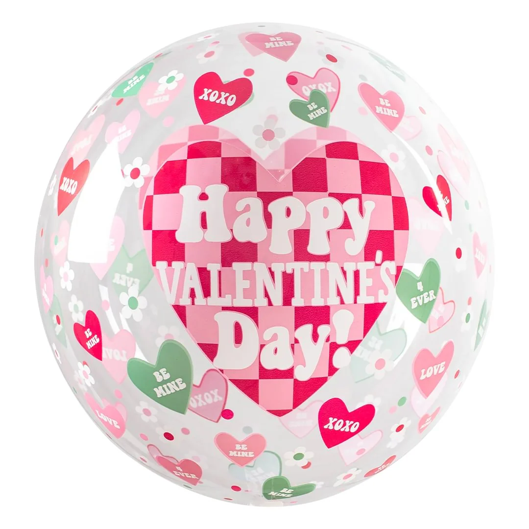 Prima Happy Valentine's Day Checker Heart 20" Clear Sphere Balloon (1)