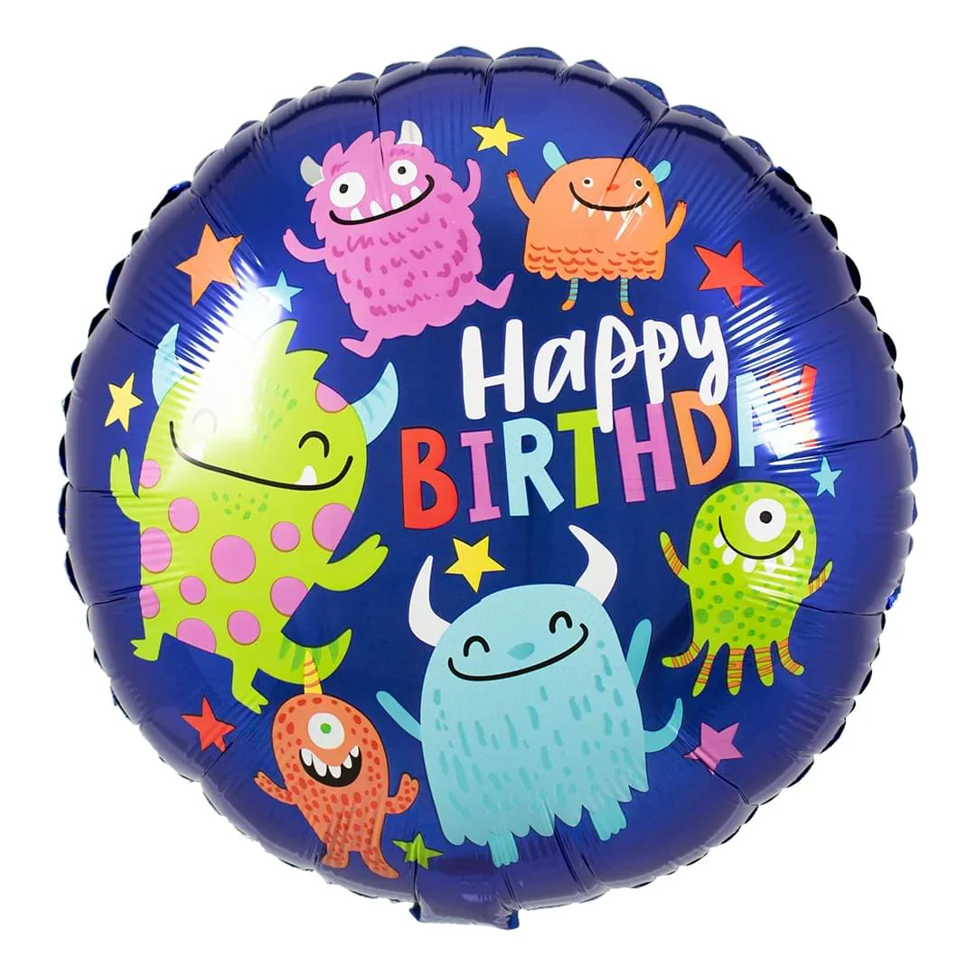 Anagram Happy Little Monsters B-Day 18" Circle Foil Balloon (1)