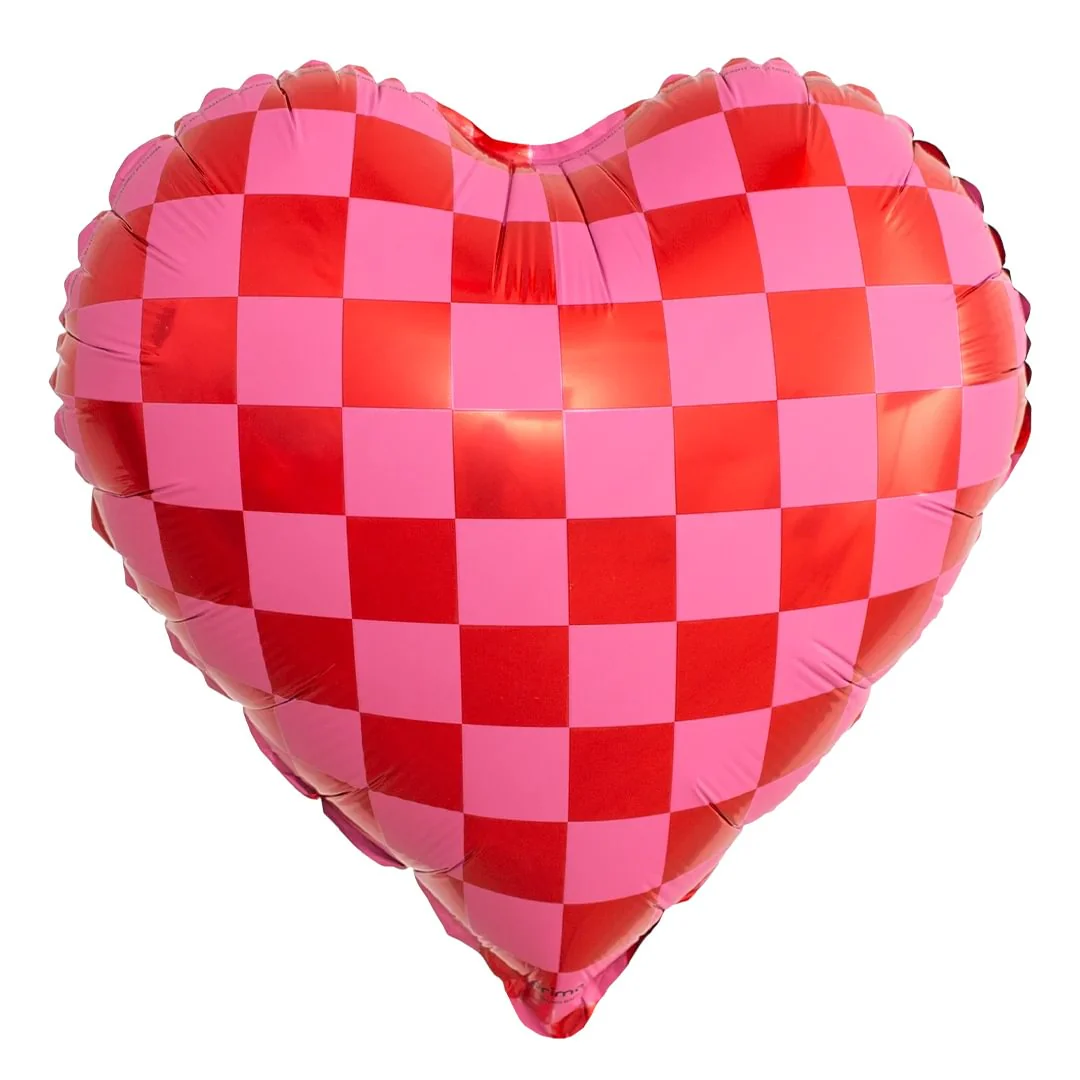 Prima Red & Pink Checker 18" Heart Foil Balloon (1)