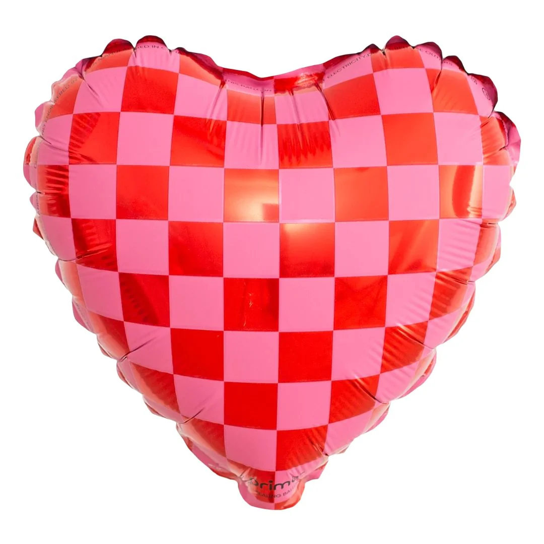 Prima Heart Red & Pink Checker 9" Air-Fill Foil Balloon (6)