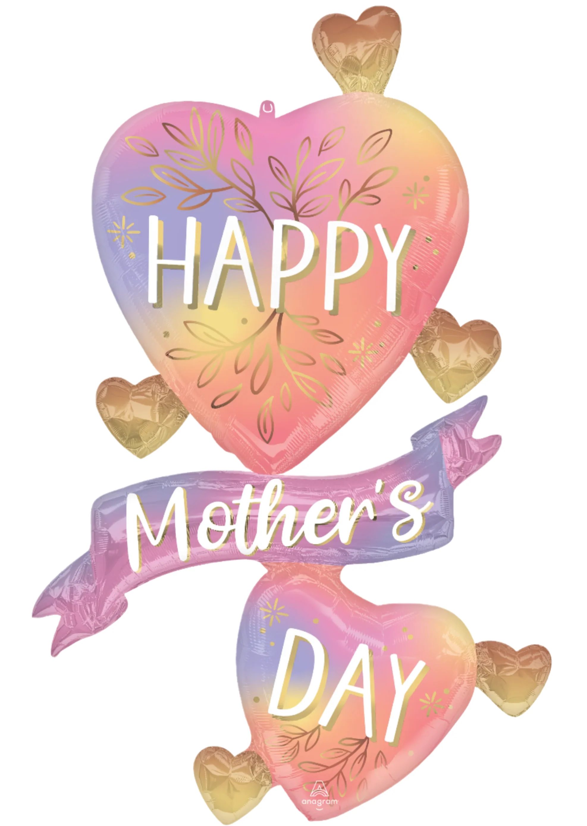 Anagram Happy Mother's Day Botanical Hearts 49" Supershape Foil Balloon (1)
