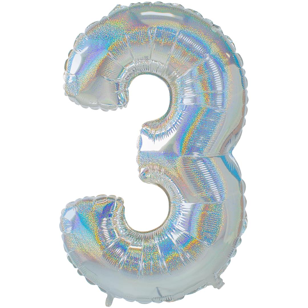 Holographic 3 26" Number Balloon
