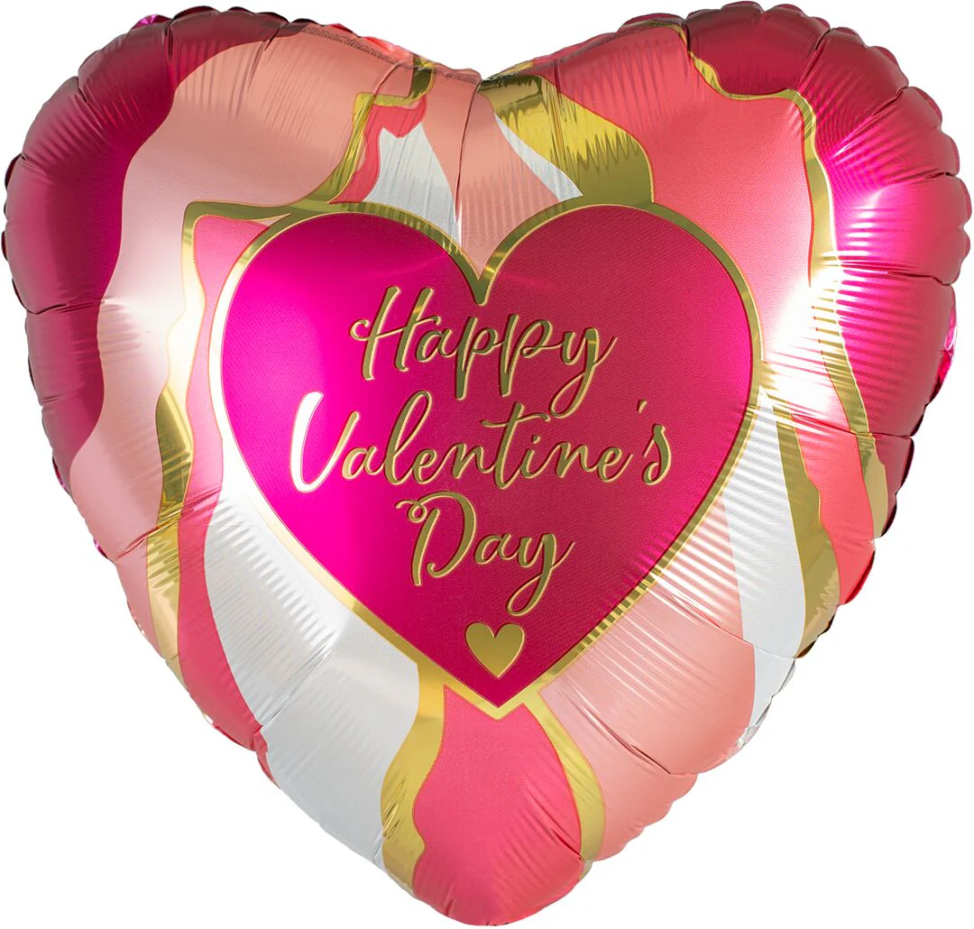 Anagram Happy Valentines Day Satin Abstract Marble 18" Heart Foil Balloon (1)