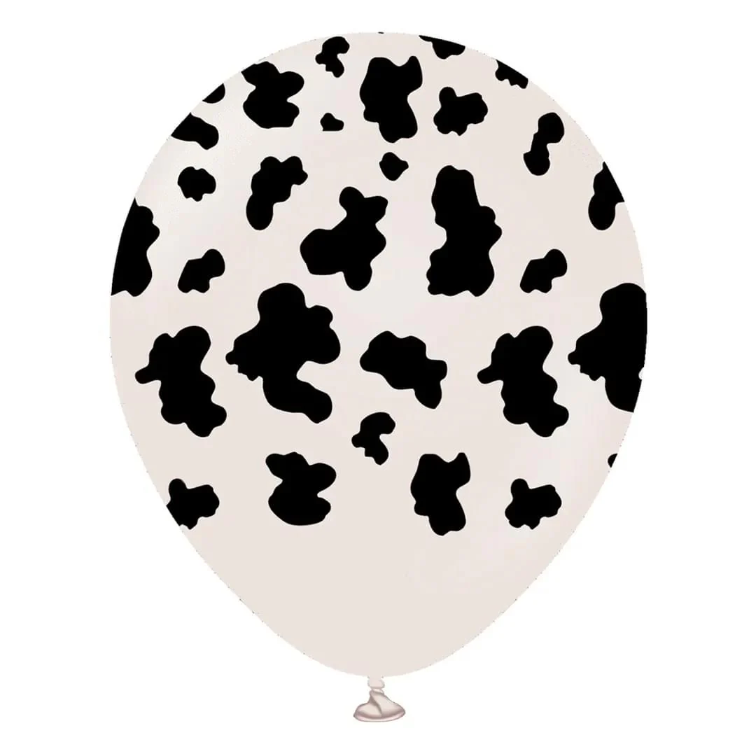 Kalisan Safari Cow White Sand 12" Latex Balloon with Black Print (25)