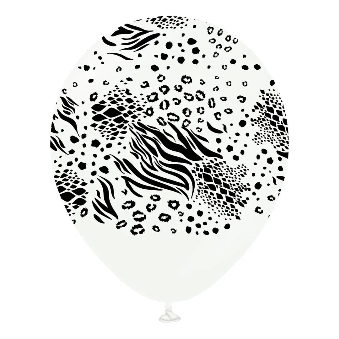 Kalisan Safari Mutant White 12" Latex Balloon with Black Print (25)