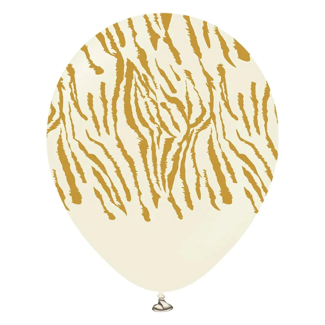 Kalisan Safari Tiger 12" White Sand Latex Balloon with Gold Print (25)