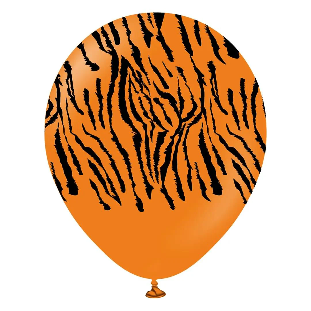 Kalisan Safari Tiger 12" Orange Latex Balloon with Black Print (25)