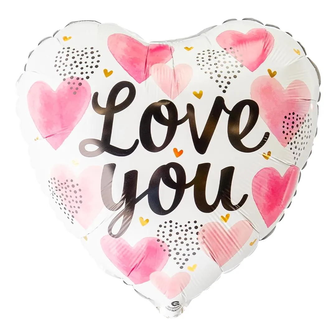 Qualatex Love You Pink Watercolor Hearts 18" Heart Foil Balloon (1)