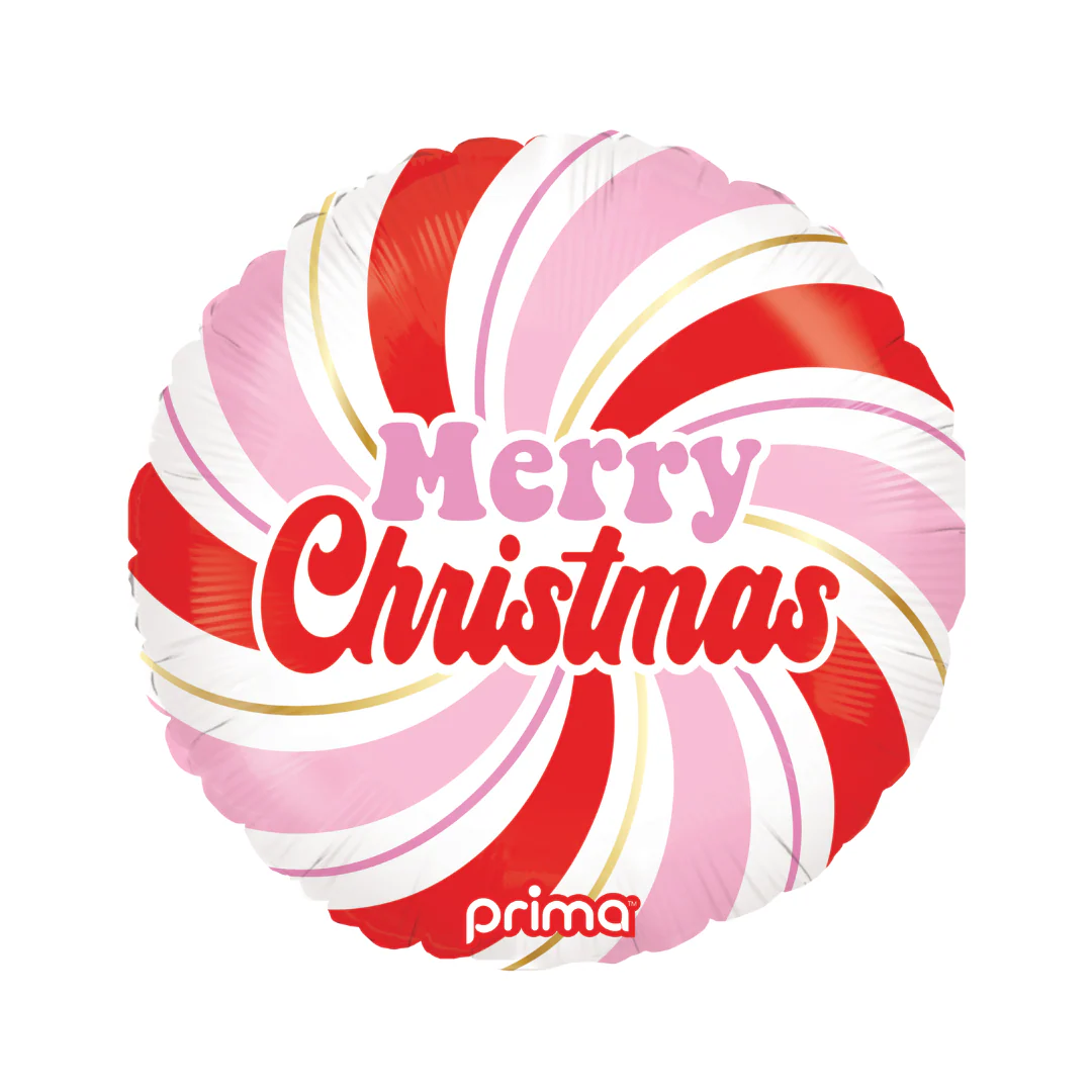 Prima Merry Christmas Pink & Red Swirl 18" Round Foil Balloon (1)