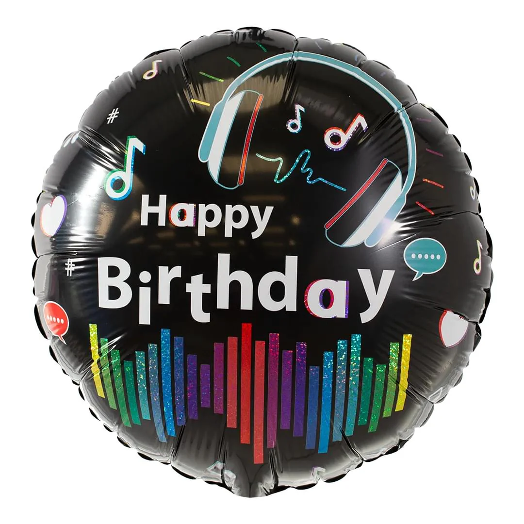 Anagram Neon Music Birthday 18" Circle Foil Balloon (1)