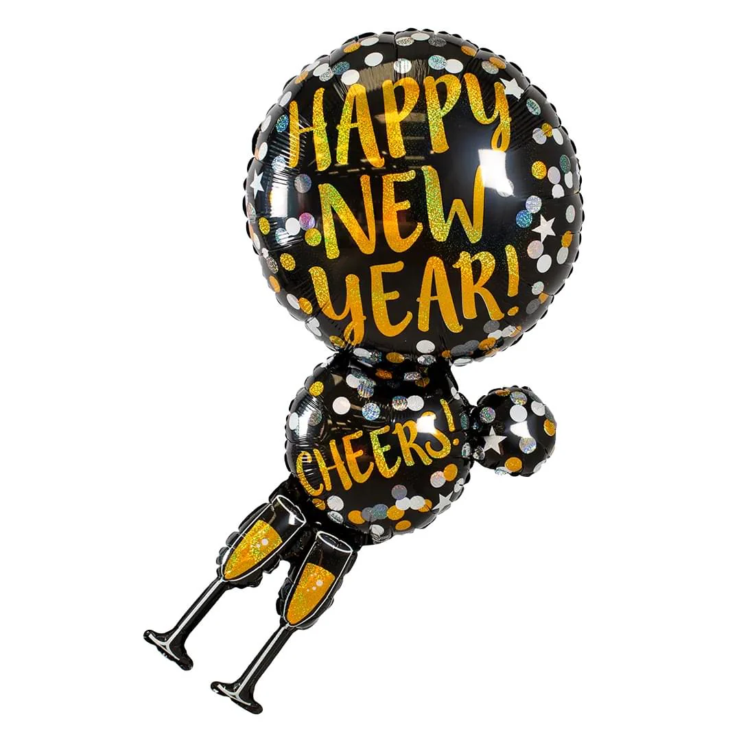New Year Champagne Glasses Holographic 36" Supershape Foil Balloon (1)