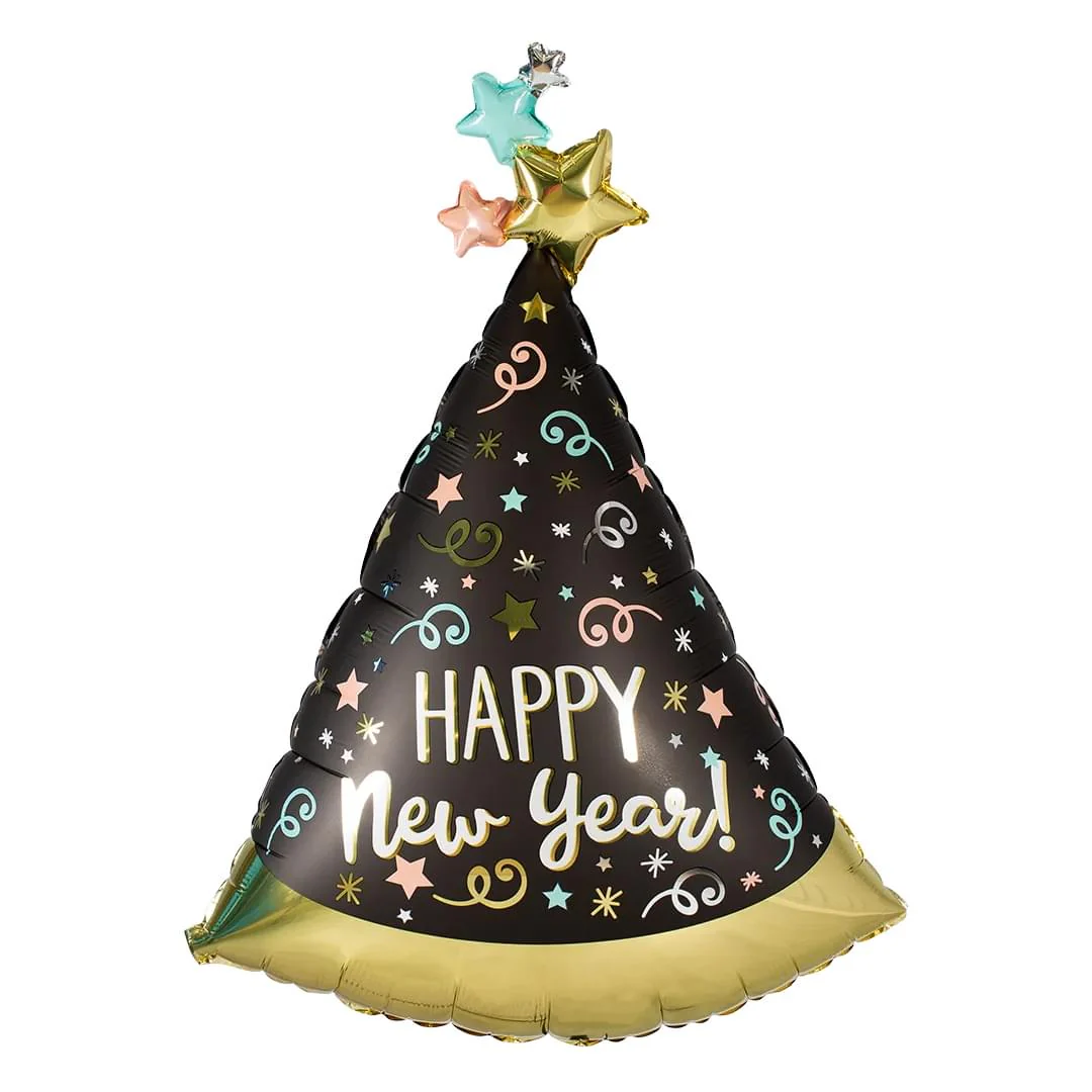 New Year Confetti Satin Party Hat 36" Supershape Foil Balloon (1)