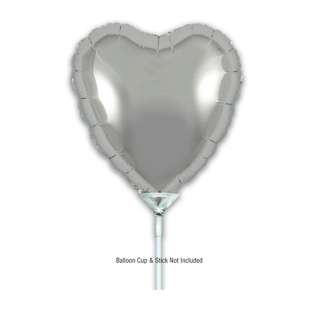Oaktree Silver 9" Heart Air-Filled Foil Balloon (1)