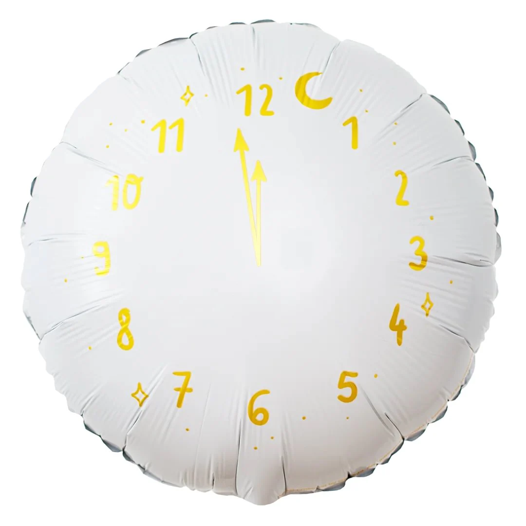 PartyDeco New Year's Eve White Clock 18" Circle Foil Balloon (1)