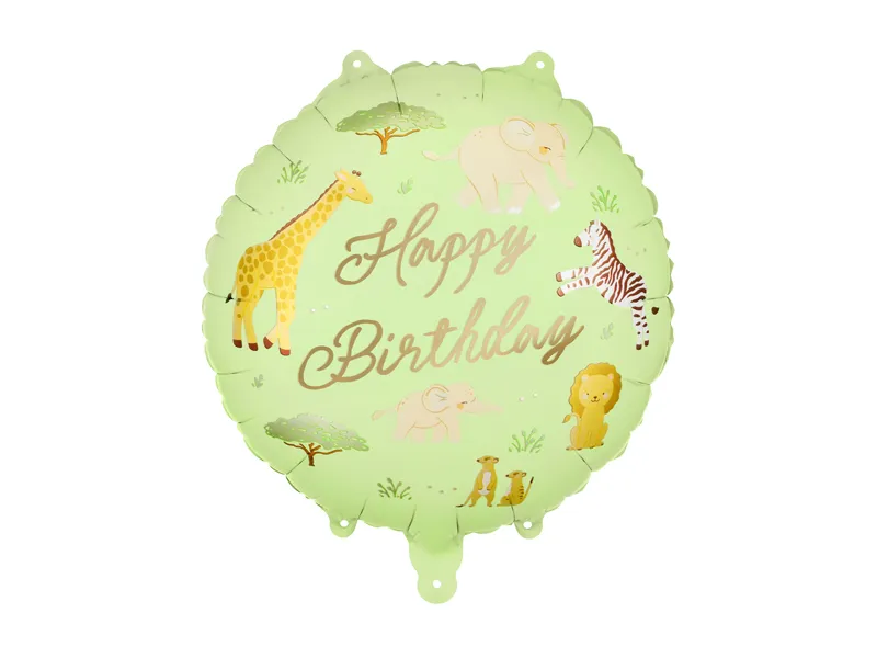 PartyDeco Happy BIrthday Safari Green 18" Circle (1)