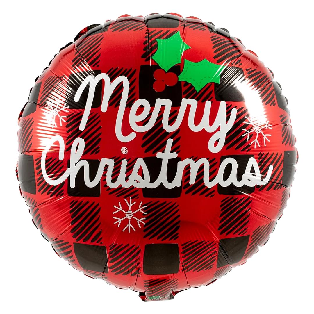 Anagram Plaid Merry Christmas 18" Circle Foil Balloon (1)