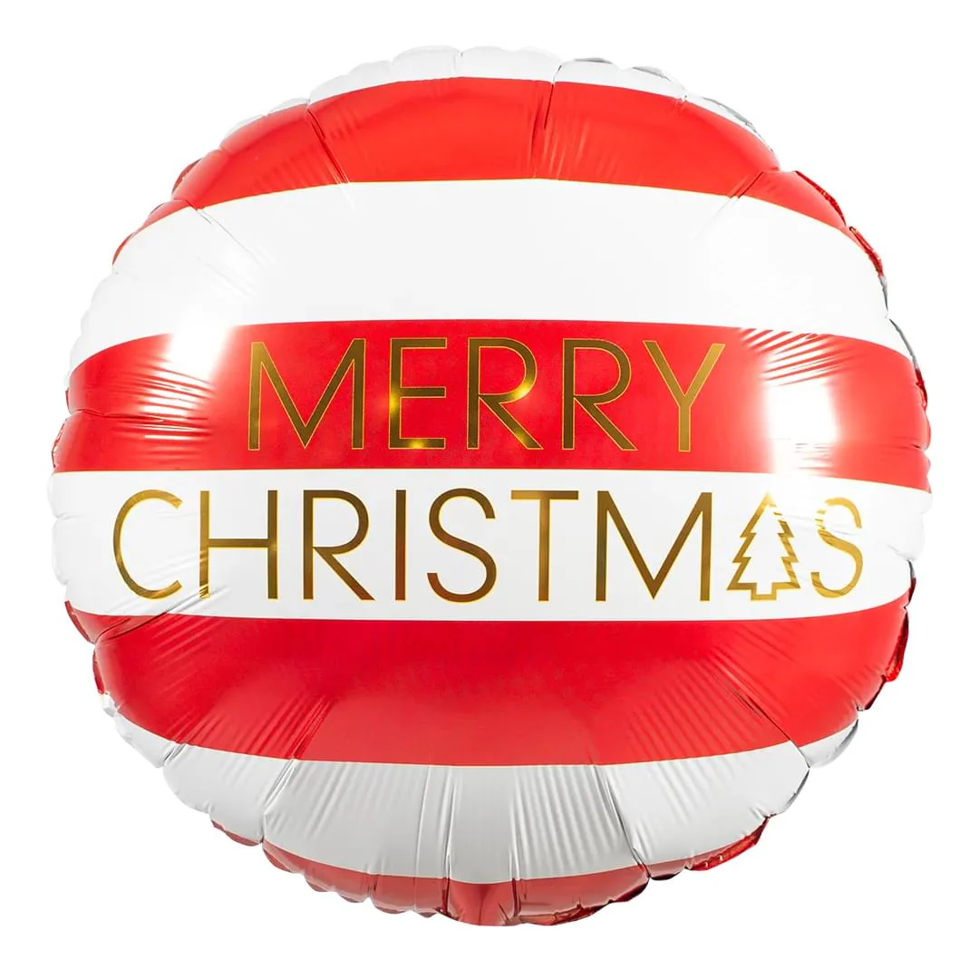 Qualatex Red & White Striped Christmas 18" Circle Foil Balloon (1)