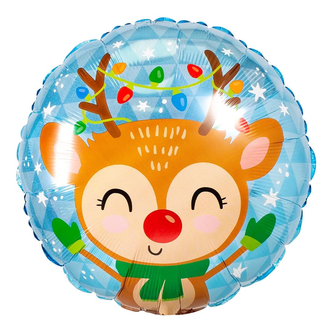 Qualatex Reindeer & Lights Christmas 18" Circle Foil Balloon (1)