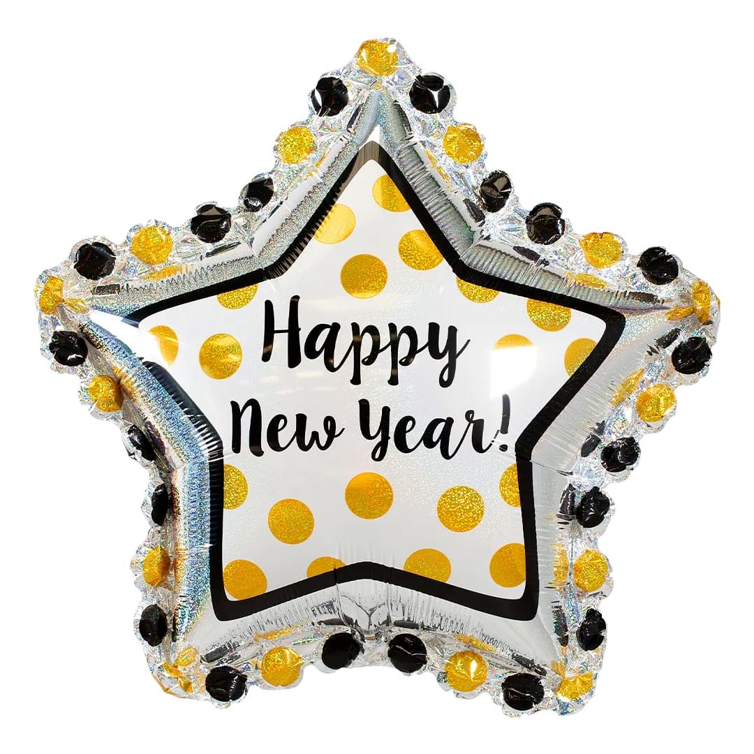 Anagram Happy New Year Polka Dot 36" Supershape Star Foil Balloon (1)