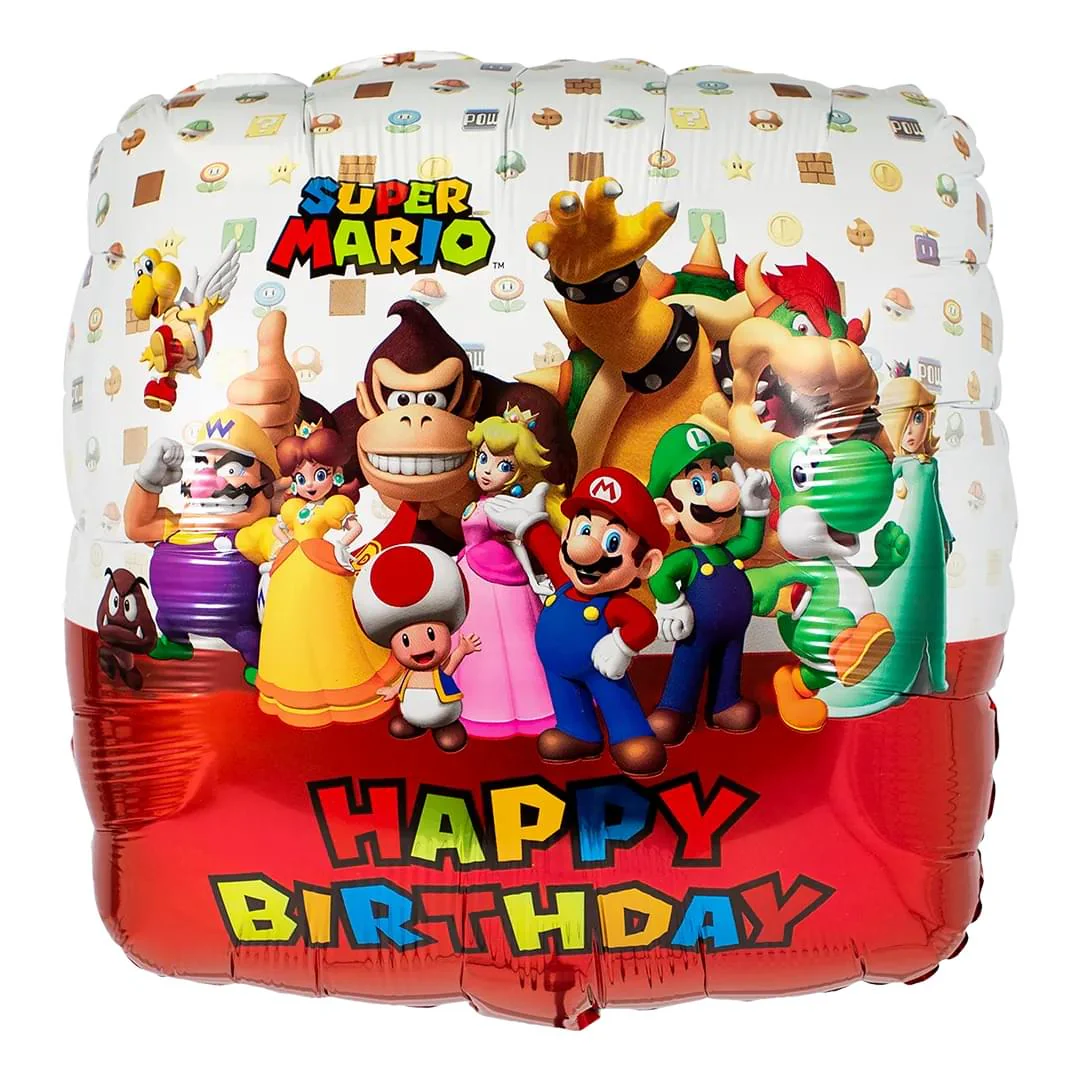 Anagram Super Mario Bros Happy Birthday 18" Square Foil Balloon (1)