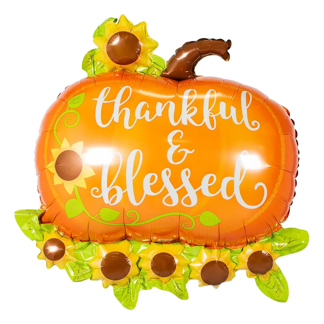 Anagram Thankful & Blessed Pumpkin 28" Supershape Foil Balloon (1)