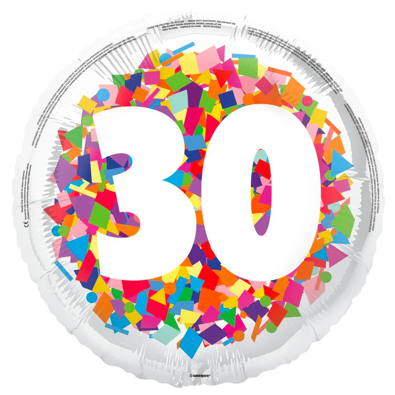 Unique 30 Bright Confetti 18" Round Foil Balloon (1)