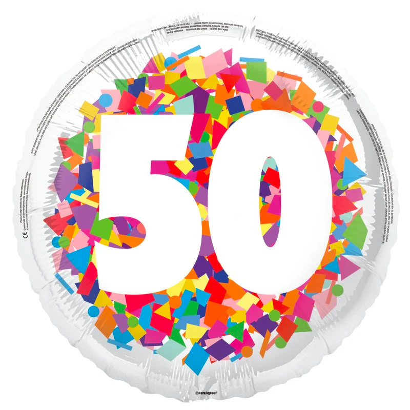 Unique 50 Bright Confetti 18" Round Foil balloon (1)